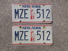 1988 New York License Plate Pair Liberty NY Chevrolet Ford Chevy Set MZE 512