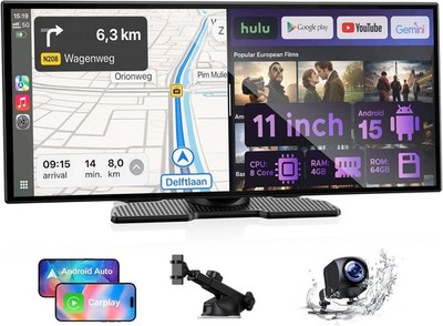 11 Inch Wireless CarPlay Android Auto Screen GPS DVR Backup Camera Display