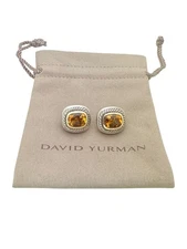 David Yurman Sterling Silver & 14k Gold Citrine Cushion Cable Clip On Earrings