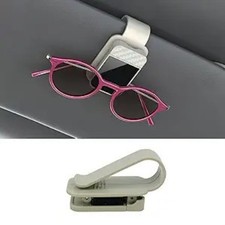 Upgrade Car Sunglasses Holder, Anti-Scratch Visor Clip with Push- Color: Beige