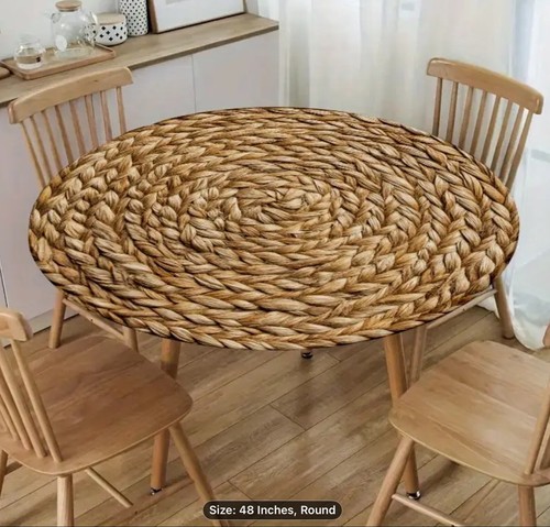 Round Tablecloth 48” Rope Watercolor New In Package Round With Elastic Edges