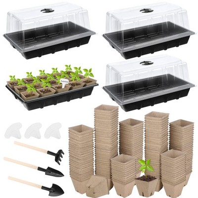 4 Pack Starter Tray Kit, 120 Square Peat Pots for Seedlings with Plants Label...