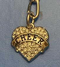 Sparkling Silver Tone Heart Shaped CHEER Key Chain Ring Total Length 5 5/8