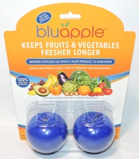 Set Of 2 Bluapple Produce Freshness Saver Balls Keeps Fresher Longer, NEW, NIP