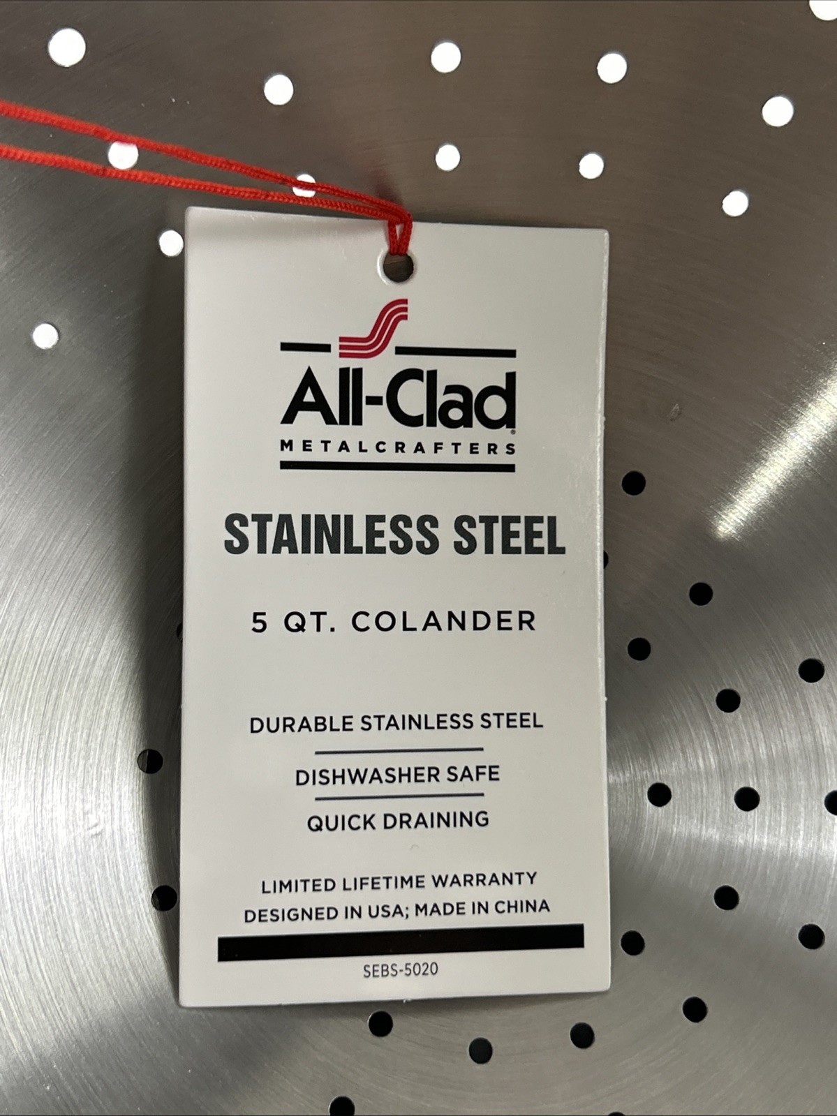 NEW ALL-CLAD 5 Quart Colander 18/10 Stainless Steel Size L Quick Draining $89.95