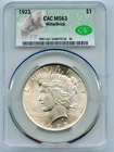 1923 Peace Silver Dollar $1 CAC MS63 - WitterBrick