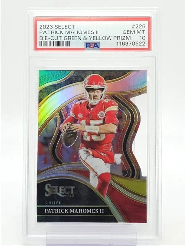 PATRICK MAHOMES II 2023 SELECT CLUB LEVEL DIE CUT GREEN & YELLOW PSA 10 Q0004
