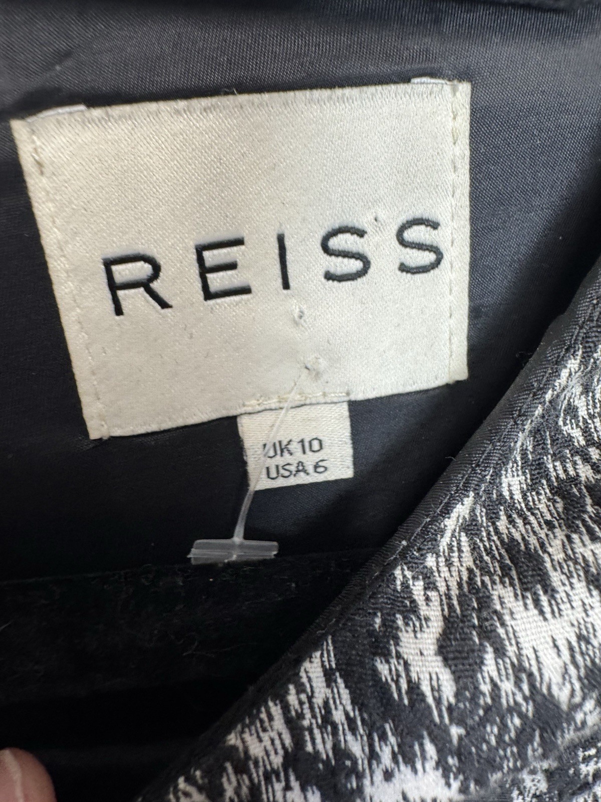 Reiss Black & White Tweed Shift Dress Cap Sleeve Round Neck Knee Length ...