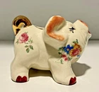 VINTAGE SHAWNEE CERAMIC PIG OPEN SUGAR OR PLANTER WITH FLOWER DECALS & GOLD TRIM