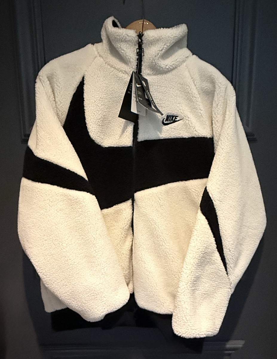 Nike Big Swoosh Reversible Boa Jacket Men's Small Cream Black