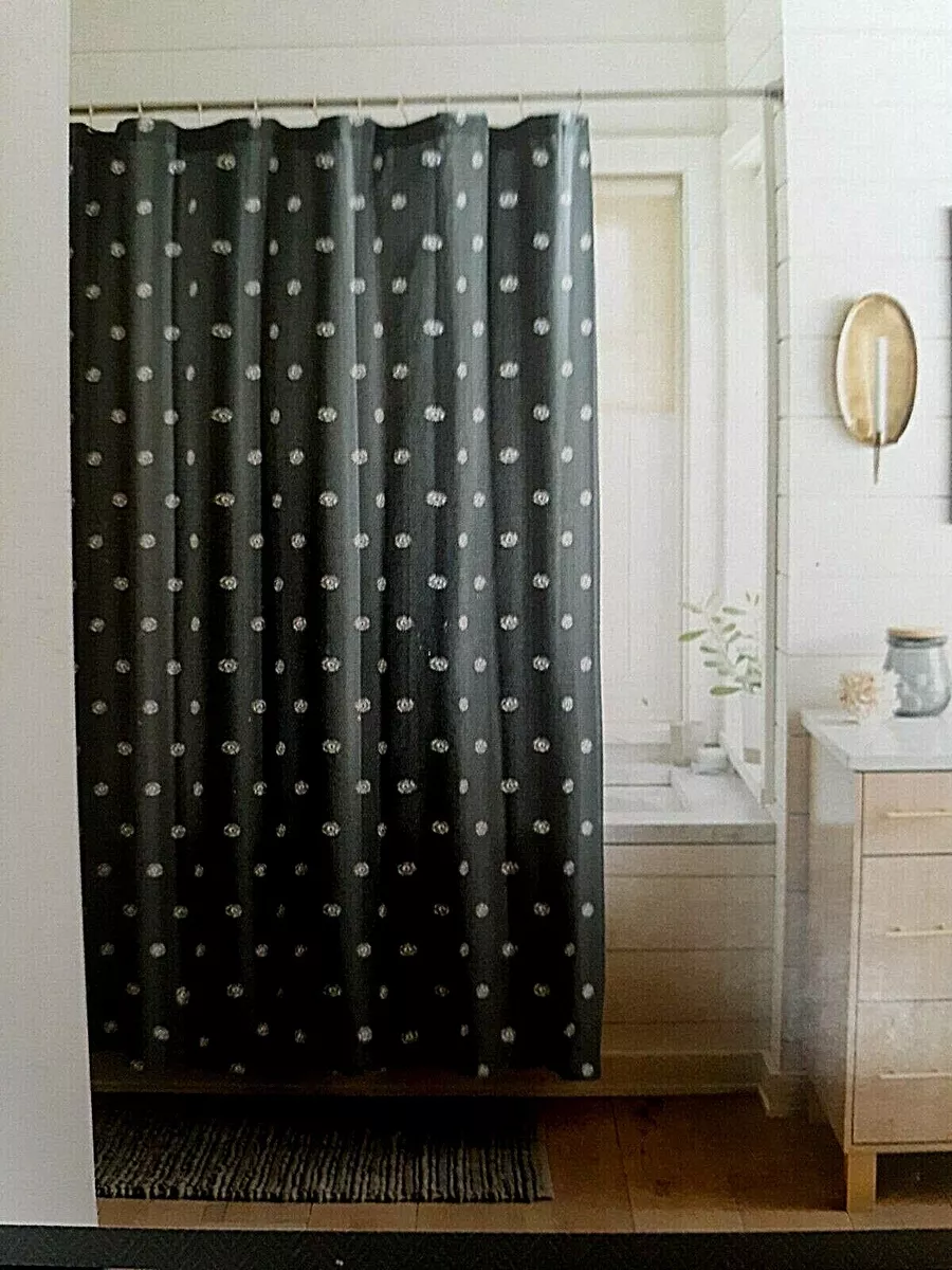 THRESHOLD SHOWER CURTAIN BLUE FLOWER DOT 100 COTTON STANDARD TOP 72