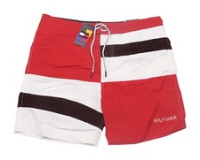 Tommy Hilfiger Men's Red Multi Colorblock Stripe 6.5" Swim Trunks