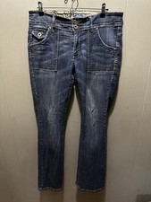 VINTAGE Z Cavaricci Pants Women Sz 12 Blue Leg Flare Y2K Cotton Blend 90's