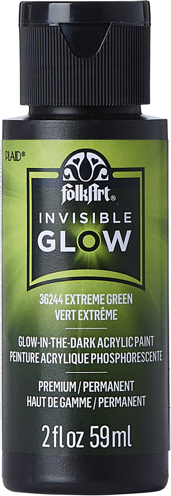 Folkart Invisible Glow Acrylic Paint 2oz-Extreme Green