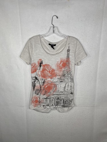 Style & Co Damen T-Shirt cremefarben bedruckt geraffter Rücken PS