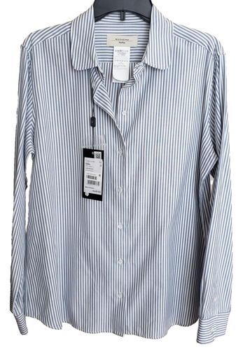 Camicetta/camicia New Weekend MaxMara $250 48IT/fit 12-14US a righe bianco/cotone navy - Foto 2 di 10