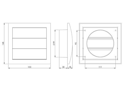 Prostko LTD Grey Duct Gravity Flaps - 150 mm x 150 mm / 100 mm - Entlüftungsabdeckung mit