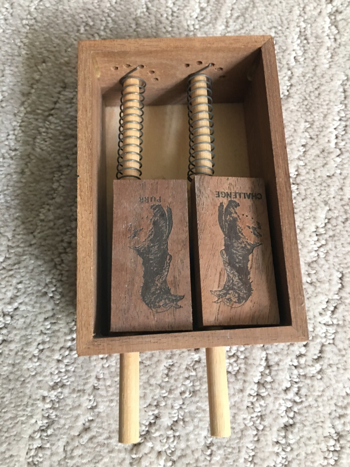 VINTAGE LOHMAN DOUBLE ONE HAND WOODEN TURKEY CALL PURR & CHALLENGE