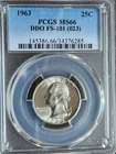 1963 Washington Quarter DDO FS-101 PCGS MS66