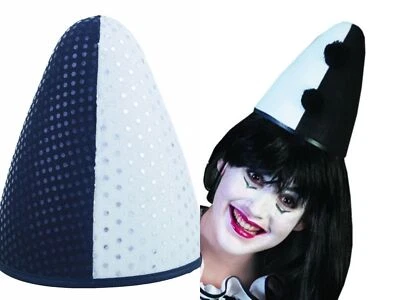 FUNNY FASHION Hut Kappe Pierrot Harlekin Clown schwarz weiß od silber Karneval Fasching