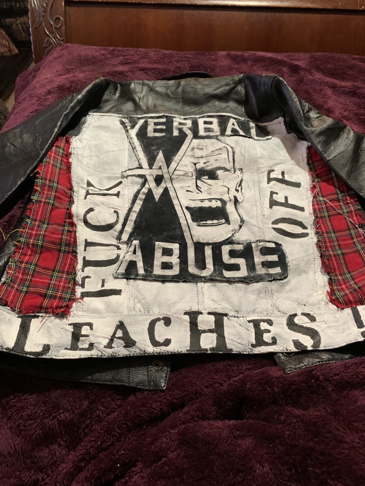 custom painted Verbal Abuse Punk rock leather jacket Gem