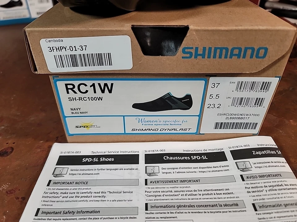 全新 Shimano RC1W SH-RC100W 女式公路自行车鞋 EU 37 美国 6.5 女式海军蓝  — 第 2/4 张图片