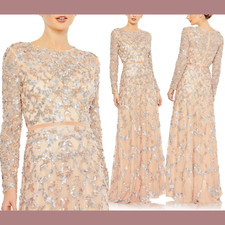 NWT 698 Mac Duggal 14 5496 Embellished Long Sleeve A Line Gown Blush Q792