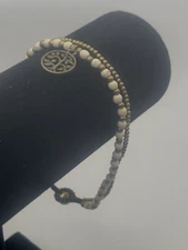 Brass Tone and White Bead Tree of Life Spiritual Anklet Bell 10.5 10 1/2 Inches