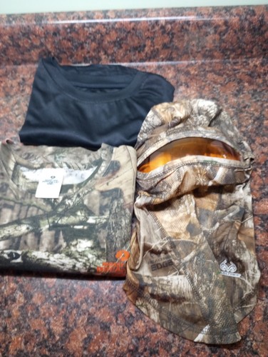 3 Pcs. Size Large Hunting Muscle & Camo T-shirt Plus Head Cover W/ Eye Shield - Picture 2 of 9