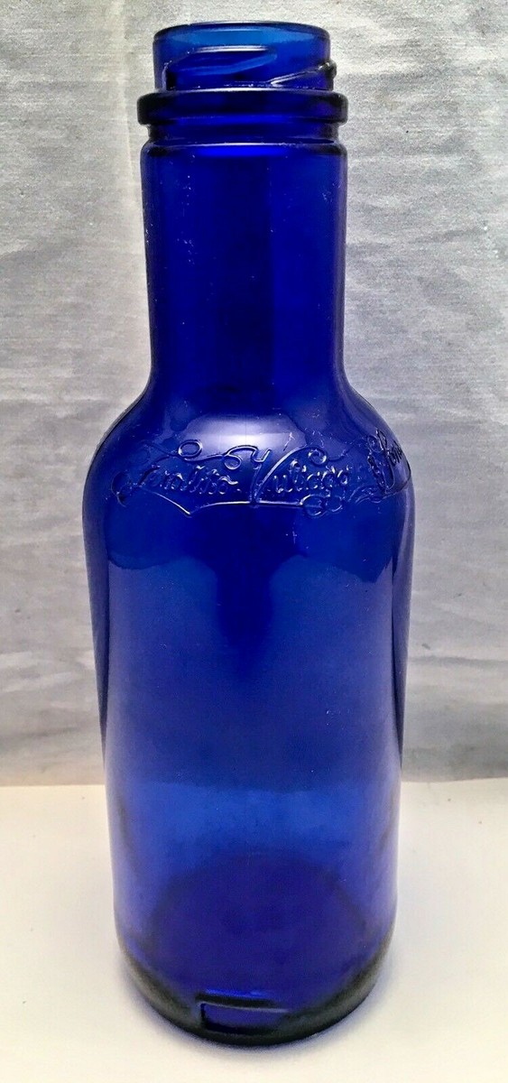 ANTICO SET COMODINO BOTTIGLIA ACQUA NOTTE PIATTO BICCHIERE VETRO BLU COBALTO '20 - Foto 6