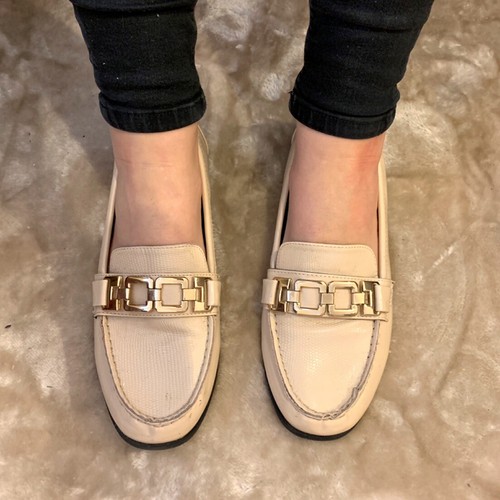 River Island Nude Gold Buckle Loafers 