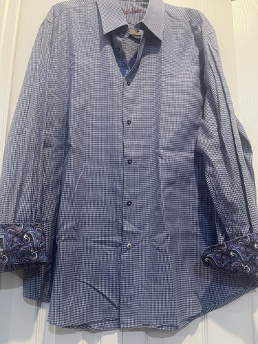 Robert Graham: Long Sleeve Blue Shirt Men's size 44; 17 1/2; Pre- Own - Picture 8 of 11
