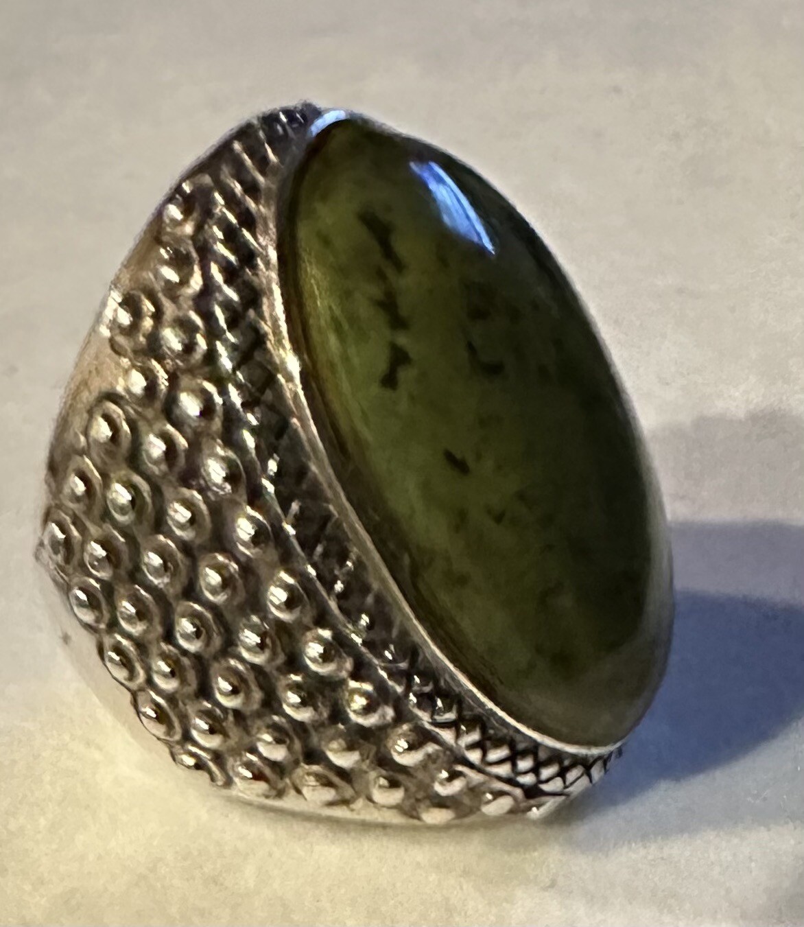 925 Silver Large Green Jasper Statement Ring Size… - image 4