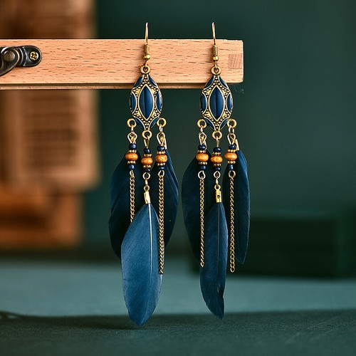 Boho Vintage Long Tassel Feather Dangle Drop Earrings Women Charm Jewelry Gift ↖ - Picture 8 of 55