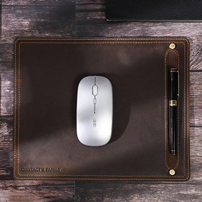 Mouse Pad with Pen Holder Smooth Surface Office Use Crazy Horse Leather Coffee