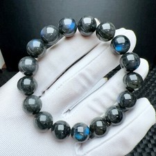 12mm Natural Labradorite Blue Light Gemstone Beads Bracelet AAAA