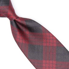 John G Hardy Mens Silk Necktie Black Burgundy Tartan Plaid Check Weave Tie Italy
