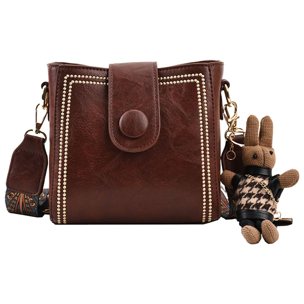 Vintage Square PU Leather Shoulder Bag Adjustable Strap for Women