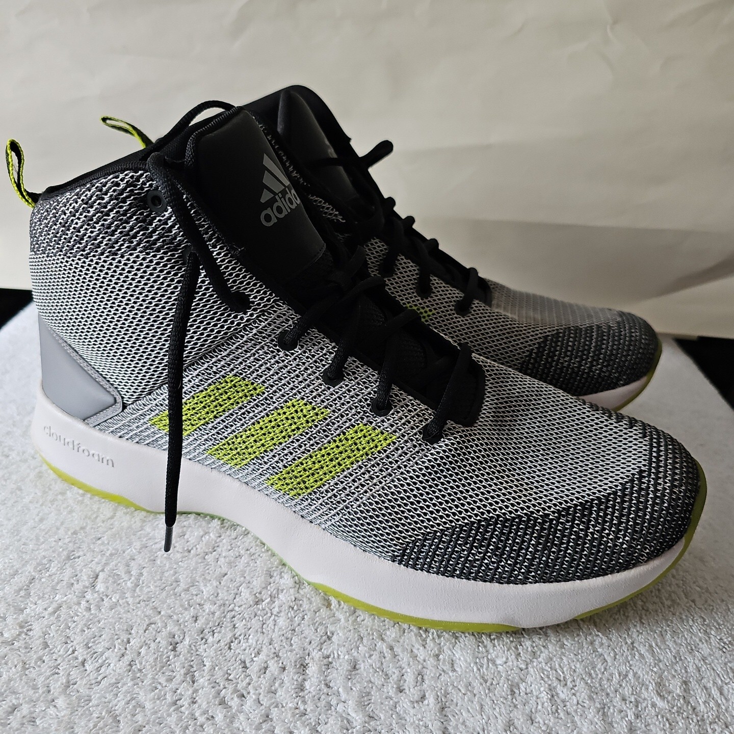 adidas Mens Cloudfoam HWD 1Y4001 Athletic Sneakers Lime Gray Black Size