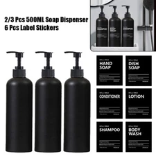 2/3 Pcs 500ml Soap Dispenser Refillable Empty Bottles with Waterproof 6 Labels