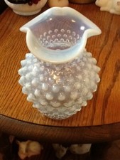 Vintage Fenton 5.5 T French Opalescent Hobnail Triangle Vase