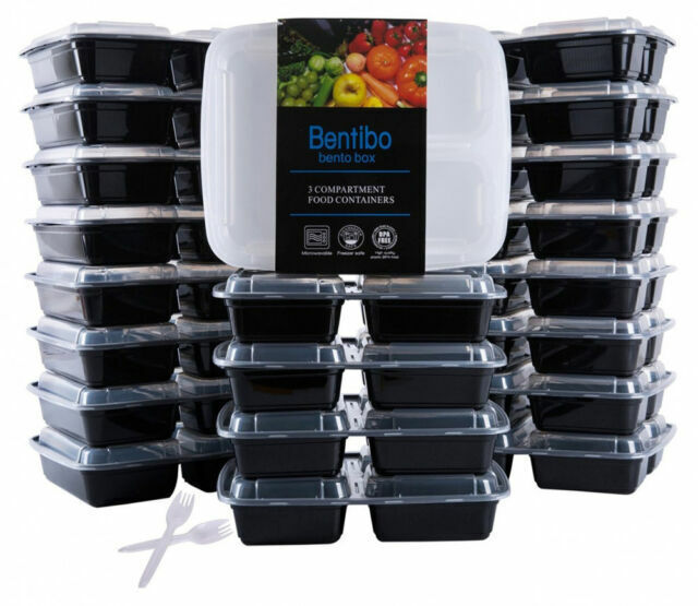 Bentibo 20 Piece 3 Compartment Meal Prep Food Storage Containers with ...