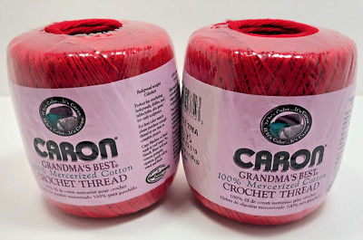 Caron Grandmas Best 100% Mercerized Cotton Crochet Thread Red 350 yds Lot of 2