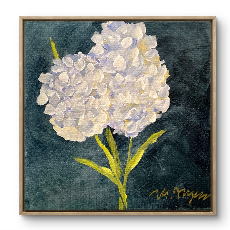Mary Myers Original Abstract Expressionism 10x10 White Hydrangea Signed