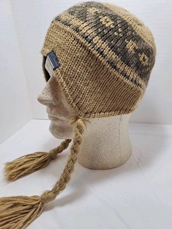 Gorro Columbia Marrón Tejido Oreja Solapa Unisex O/S Invierno Borlas Trenzadas Gorpcore Foto 2 de 4
