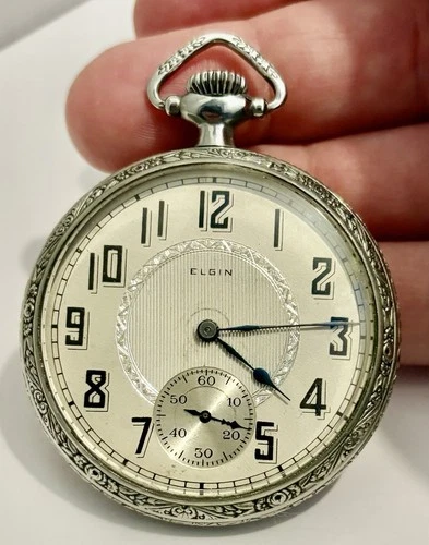 Antique 1927 Elgin 7j 291 M7 Hand Wind Pocket Watch Size 16 WORKS