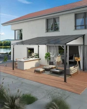 12 x 16FT Wall Mounted Gazebo Hardtop Lean-to Pergola with Polycarbonate Roof