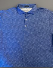 Turtleson Polo Shirt Mens L Blue Floral Geometric Print Golf Performance Stretch