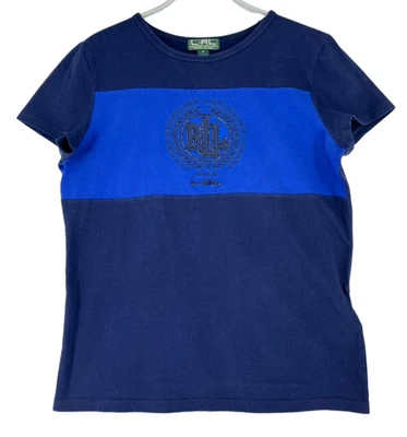 LRL Lauren Ralph Lauren T-Shirts Col Rond Femme Taille S Bleu Logo Jersey - Photo 1/4