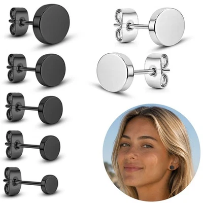 2 Runde Edelstahl Ohrstecker Silber / Schwarz 3 – 10 Damen Herren Minimalistisch - Bild 1 von 4